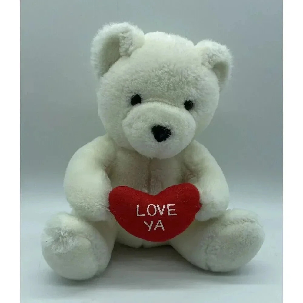 Vtg White Teddy Bear “Love Ya” Plush Stuffed Animal International Silver Co 9”